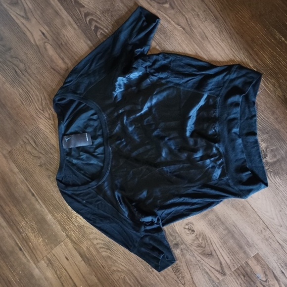 Heather Black Off The Shoulder Short Sleeve Silky Sectioned Shirt A42 - Picture 1 of 5
